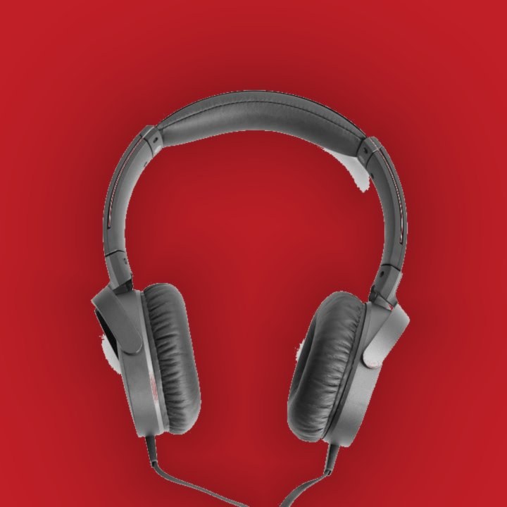 Before: headphones product photo on red background